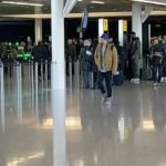 Busy terminal at Heathrow airport