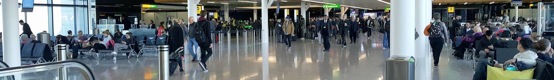 Busy terminal at Heathrow airport