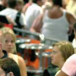 Crowded airport during delays