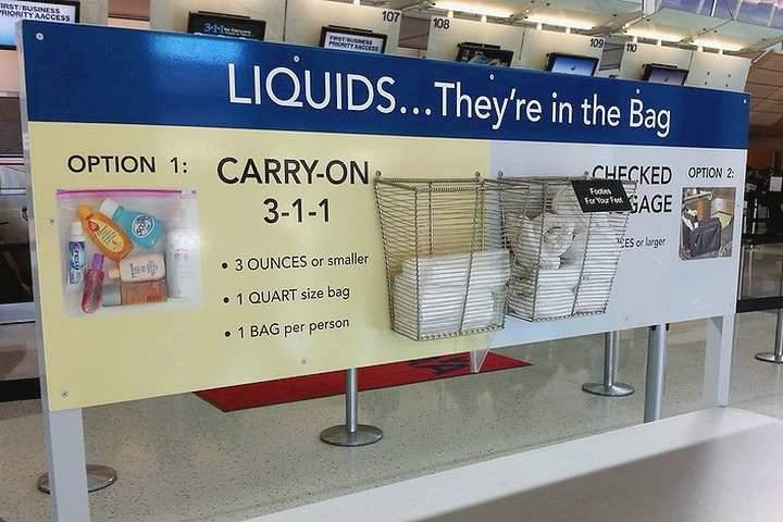 Notification about liquids in baggage
